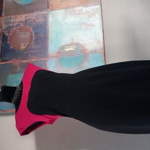 Ellen Tracy Black and Pink Sleeveless Midi Dress Size 12